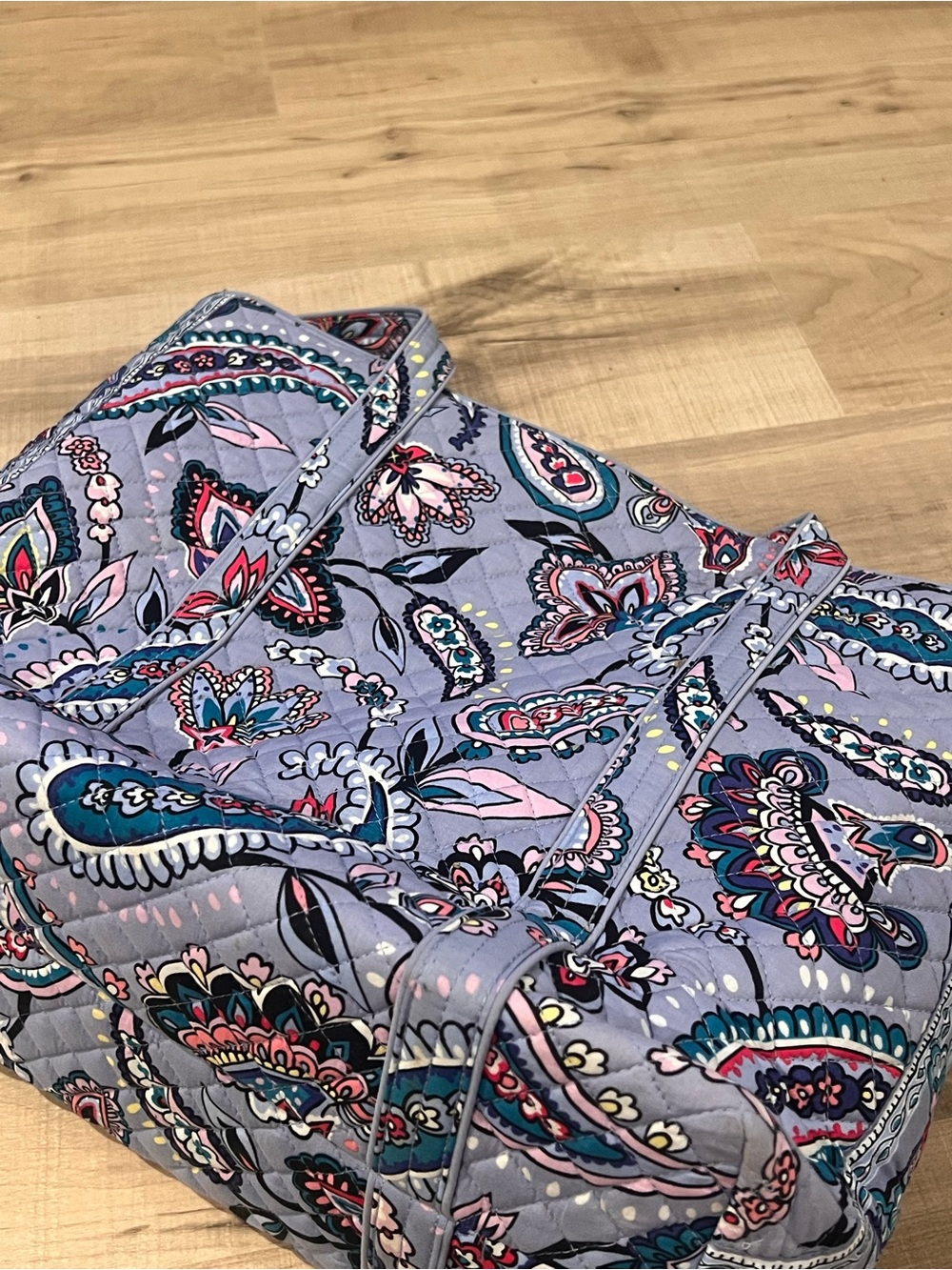 Vera Bradley Quilted Paisley Travel Tote in Light Blue with Teal & Pink Accents - Picture 6 of 8